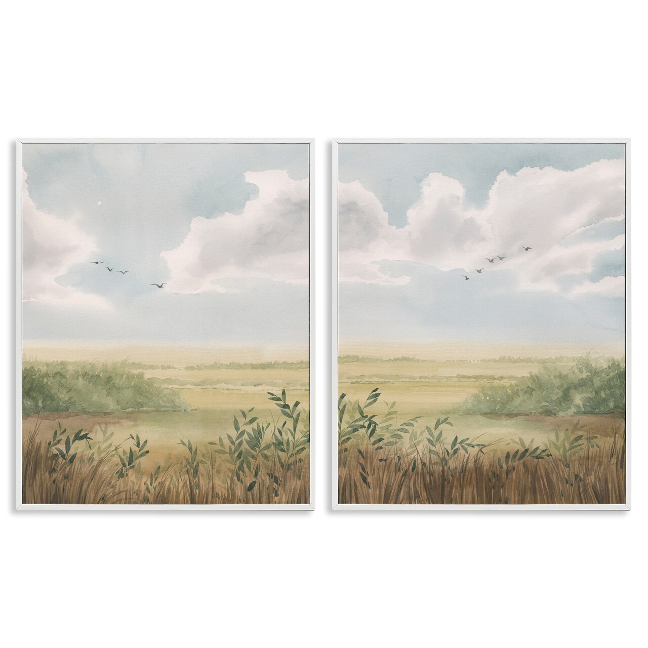 Stupell Industries Birds over Country Pastures 2pc Framed Giclee Wall Art Set Design by Grace Popp